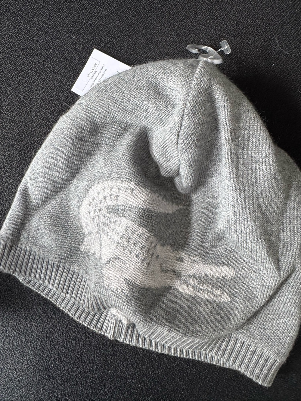 NWT Lacoste WOOL Gray Crocodile Knit Beanie